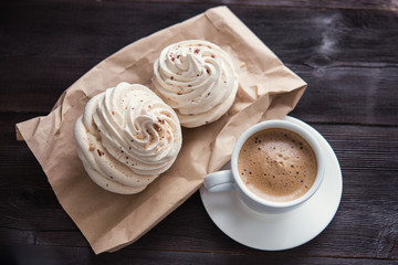 White cup of espresso coffee