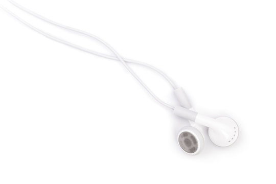 white earphones isolated on a white background 