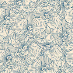 Blue lines orchid seamless pattern © Julia Pavlenko