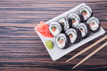 sushi with rice and salmon