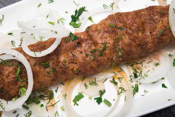 lula kebab with onion and spices