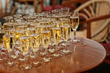 many champagne glasses