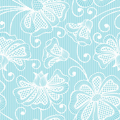White seamless flower pattern on blue background