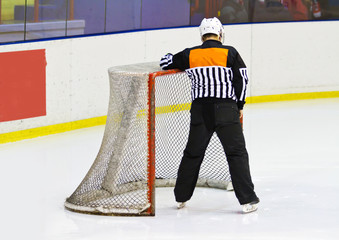 referee near ice hockey net