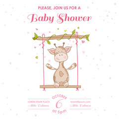 Baby Shower or Arrival Card - with Baby Giraffe - in vector