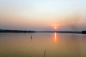Twilight sky and Sunset at river - copy space
