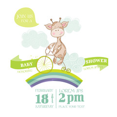 Baby Shower or Arrival Card - with Baby Giraffe - in vector