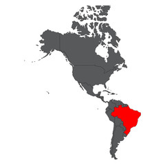 Brazil red map on gray America map vector