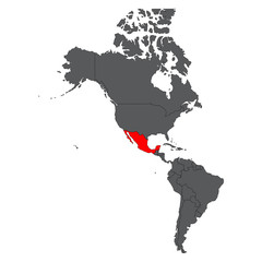 Mexico red map on gray America map vector