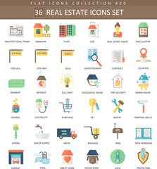 Vector real estates color flat icon set. Elegant style design.