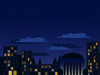 Night cityscape in blue colors.