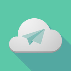 Long shadow cloud icon with a paper plane