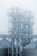 Grain terminal in dense fog, Odessa, Ukraine