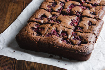 Brownie with raspberry