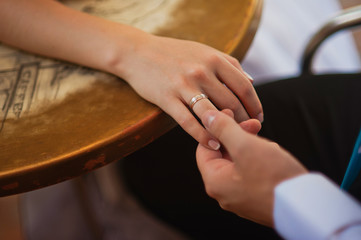 Wedding couple hands with rings
