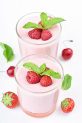 Raspberry smoothie in glasses