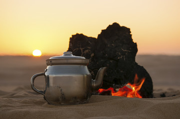 Tea making in Sahara desert in Egypt