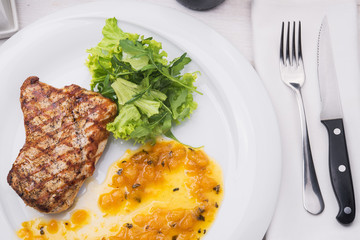 juicy steak with sauce