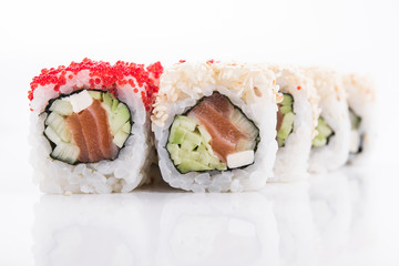 rolls with avocado, cucumber and salmon