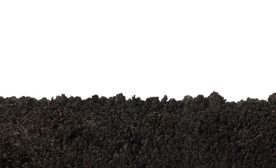 Side view of soil surface, texture isolated on white background