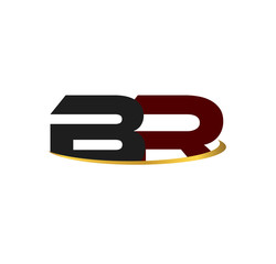 BR alphabet in grey and red with golden curve