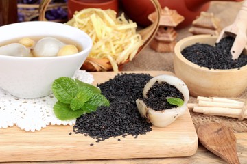 Chinese dessert ,glutinous rice balls in ginger soup.
