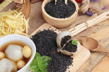 Chinese dessert ,glutinous rice balls in ginger soup.