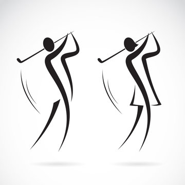 Vector image of an male and female golfers design on white backg