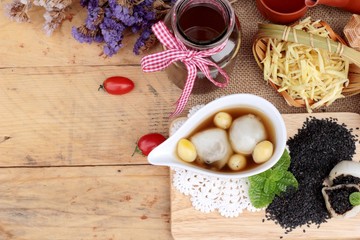 Chinese dessert ,glutinous rice balls in ginger soup.