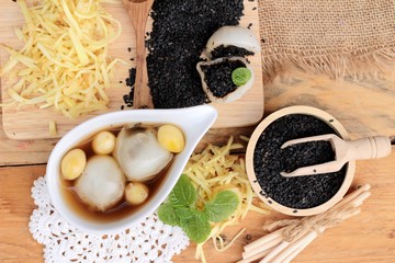 Chinese dessert ,glutinous rice balls in ginger soup.