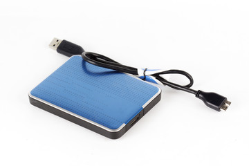 Blue External Hard Drive and cable