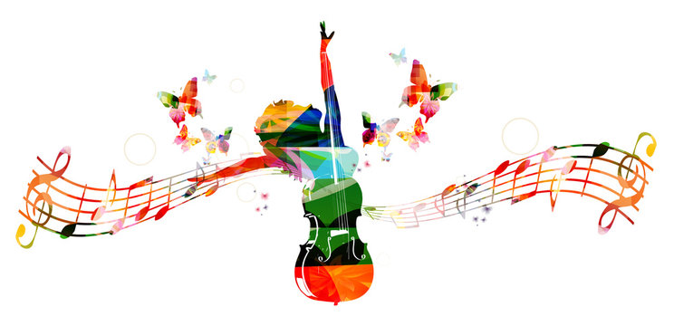 Colorful music background with woman and violoncello