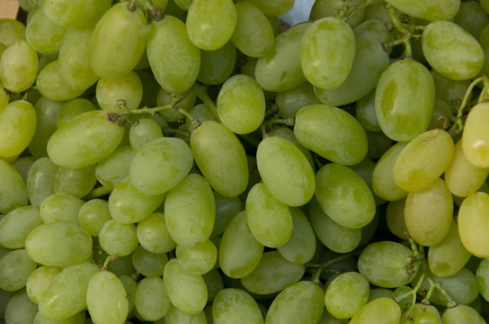 Bunches of fresh white grapes