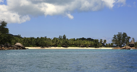 Beach at Constance Lemuria Resort. Praslin Island in Seychelles.