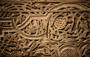 Close-up image of ancient doors with oriental ornaments from Uzb