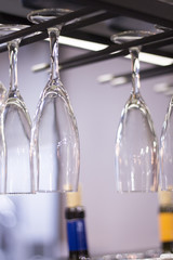 Wine glasses in restaurant bar