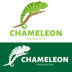 Vector logo chameleon. Brand logo in the shape of a chameleon sitting on a branch