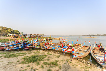 Fototapeta na wymiar Boat on pond in Burma