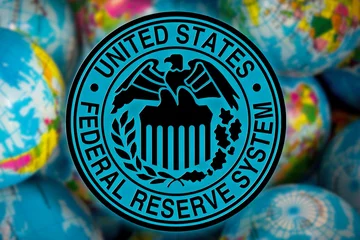Foto op Aluminium United States Federal Reserve System symbol (FED) on the globe b © gumpapa