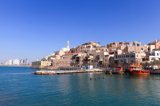 Old port of Jaffa with Tel Aviv's skyline in the background