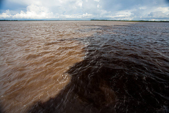 Different colors water meeting - Black and Solimoes river - Manaus - Amazon