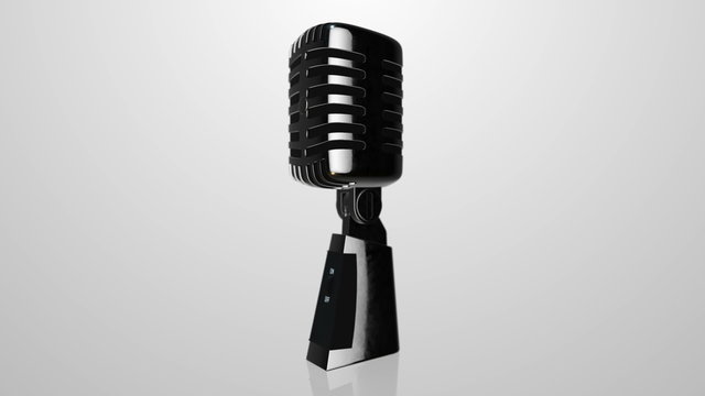 Loopable video 3840x2160 - Vintage silver microphone rotating on gray background