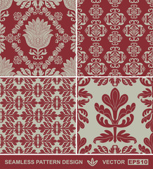 Vintage floral backgrounds set, rich classic flowers ornaments