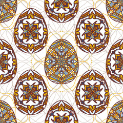 Vector seamless texture. Easter eggs with oriental ornaments. Pattern with decorative elements to Easter