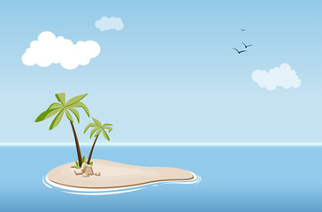 Desert island with palm trees in sea