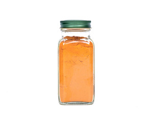 Organic turmeric powder on white background