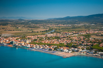 Fototapeta na wymiar Aerial view of Etruscan Coast, Italy, Tuscany, Cecina