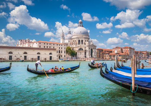 Gondolas on Canal Grande with Basilica di Santa Maria della Salute, Venice, Italy