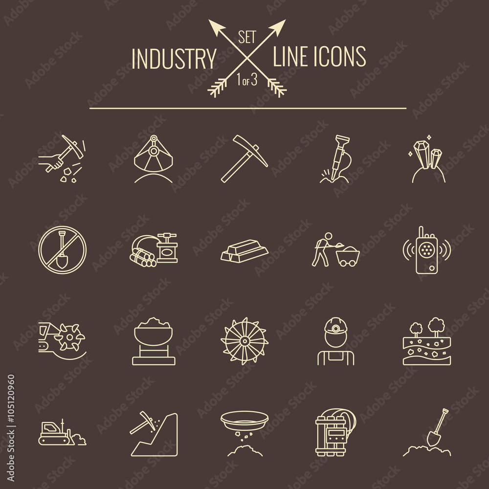 Wall mural industry icon set.