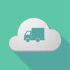 Long shadow cloud icon with a  delivery truck